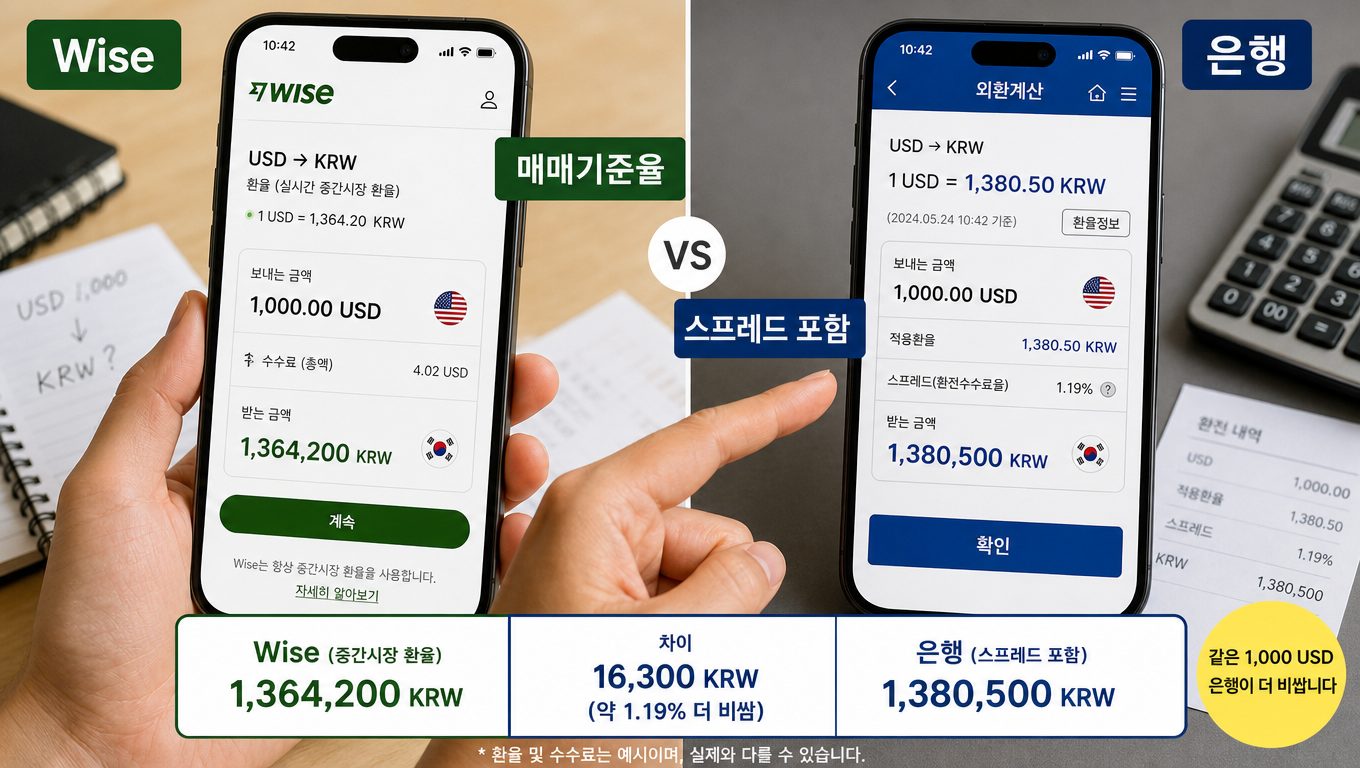 Wise와 은행 실시간 환율계산기 차이